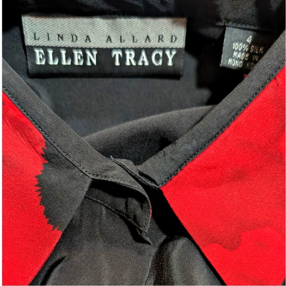 100% Silk Linda Allard Ellen Tracy Black Silk Poppy Blouse | Size 4P - Picture 4 of 5